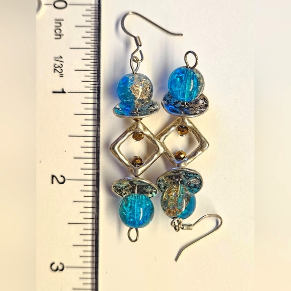 Blue and Brown Beaded Earrings - Picture 4 of 4